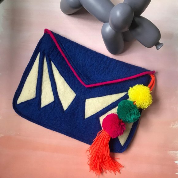 Handmade PomPom Tassel Pom Pom Bright Multi Color Pink Blue Purple - Picture 4 of 5